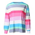 thumbnail image 4 of Leutsin Femmes Manches Longues Col Rond Rayé T-Shirt Imprimé Tops Pull-Over Chemisier, 4 of 5