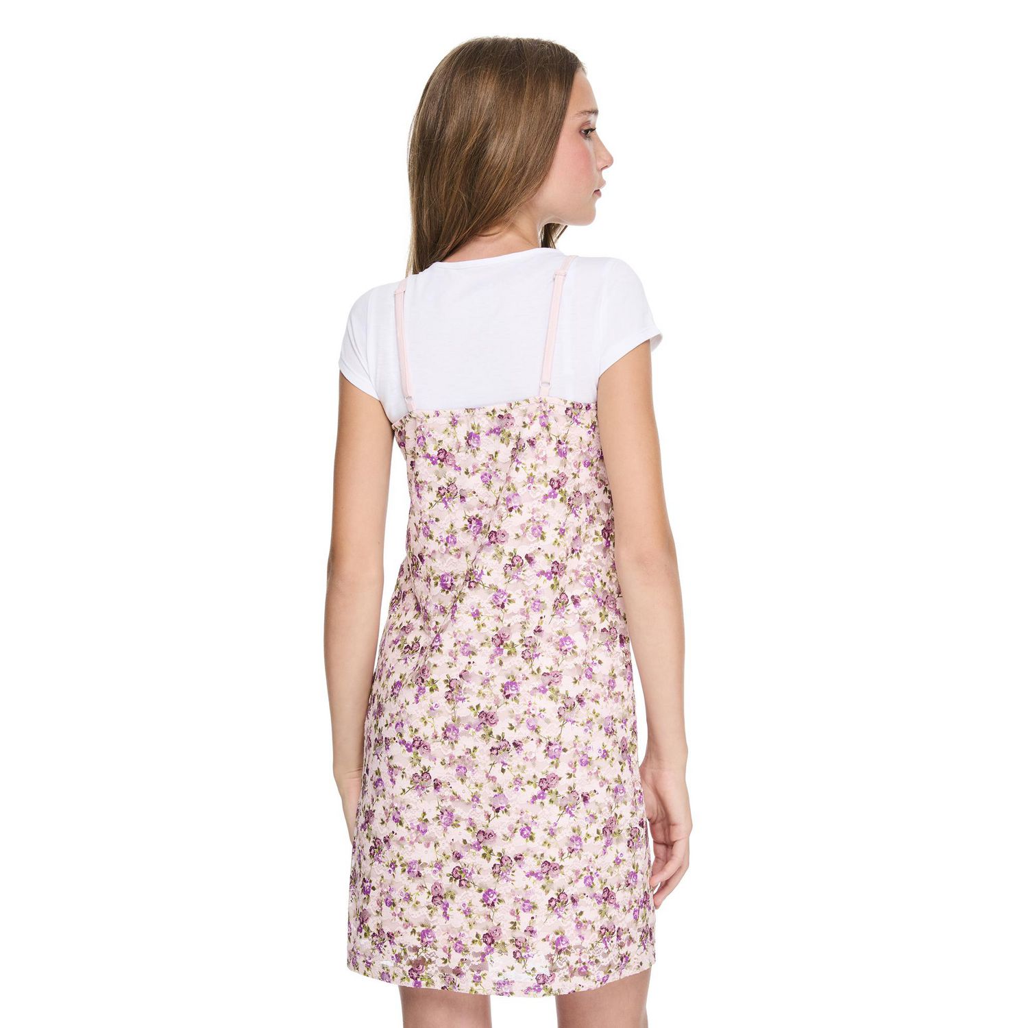 My Sister's Closet Girls' Two Piece Printed Lace Mini Dress and Tee Set