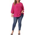 thumbnail image 2 of GRACE & GRANDEUR Women's Plus Size Round Neck Tie Front Ruffle Chiffon Work Blouses 2X Hot Pink, 2 of 6