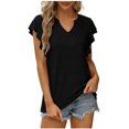 thumbnail image 1 of Birdeem Womens Summer Fashion Casual V-Neck Solid Color Ruffe Short Sleeve Top Blouse, 1 of 8