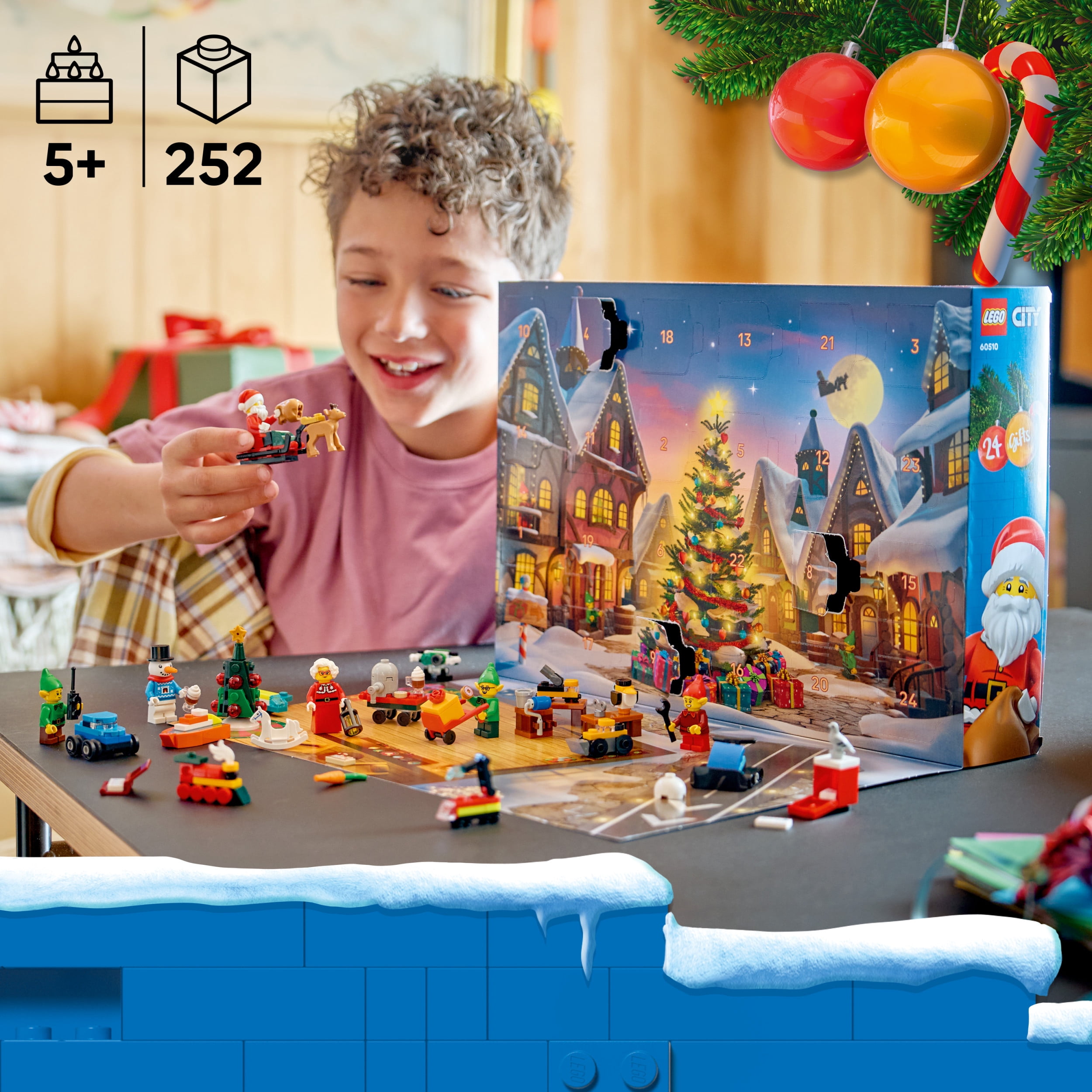LEGO City Advent Calendar 2026 - Christmas Advent Calendar for Kids, Ages 5+ - Holiday Family Activity - With Santa, Mrs. Clause, 3 Elves & Snowman Minifigures - 60510