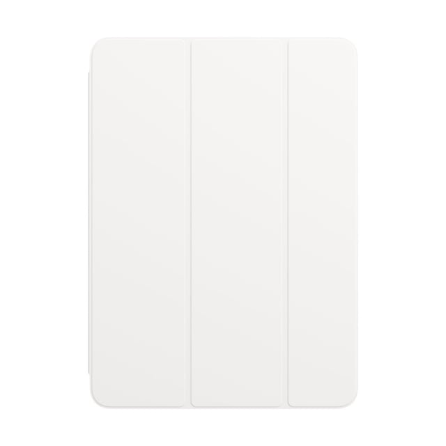 Smart Folio pour iPad Air (4e Génération) en Blanc avec une Housse Tri-Pli en Polyuréthane Monobloc Protégeant l'Avant et l'Arrière, compatible avec iPad Air (4e Génération). Il Se Replie en Plusieurs positions de Support pour Lire, Regarder, Taper Ou Appels sur le Visage et Réveille Ou Endort Automatiquement l'Appareil Lorsqu'il Est Ouvert Ou Fermé.