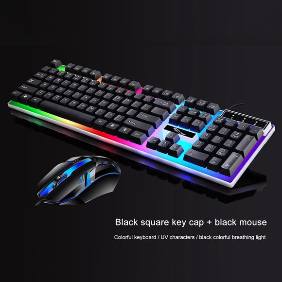 TIMIFIS Keyboard Colorful LED Illuminated Backlit USB Wired PC Rainbow Gaming Keyboard Mouse Set Gift