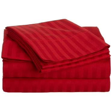 Fitted Sheet Red Stripe 100 Percent Cotton Super Soft 1-Piece Fitted Sheet with 10" Inches Pocket Fitted Sheet 450TC (Full, Red)