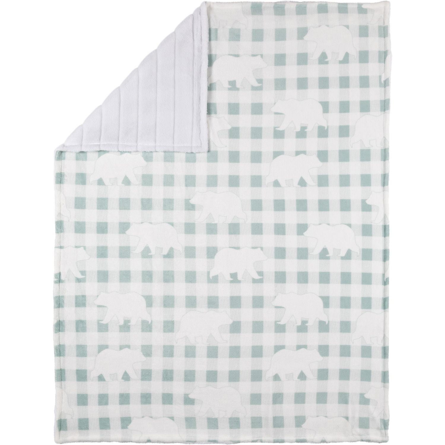 Safdie & Co. Throw Faux Fur Reversible Aqua Plaid Bear