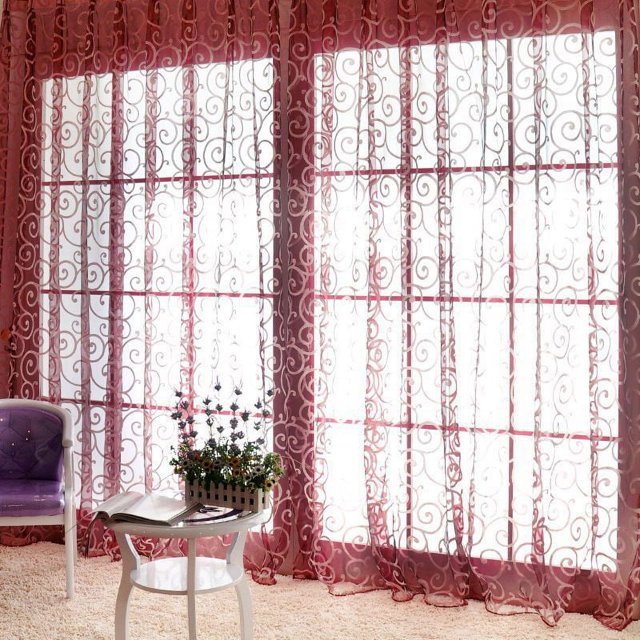 tredstone Maison Hôtel Rideau de Fenêtre de Remplacement Chambre Respirant Draperie Complète Protection de la Vie Privée Décoration Accessoire de Mobilier Rouge Vin