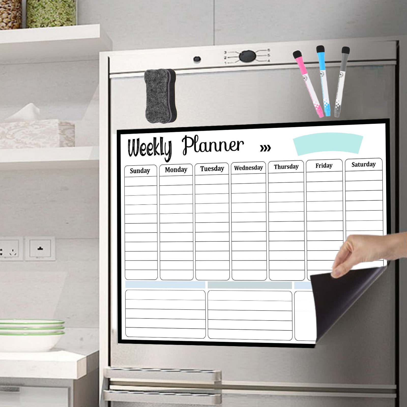 Iumwxz Dry Erasable Magnetic Calendar for Fridge Kitchen Board Whiteboard Reusable Monthly Weekly Planner Set Markers Eraser Organizer 1 Pack White 30x42cm