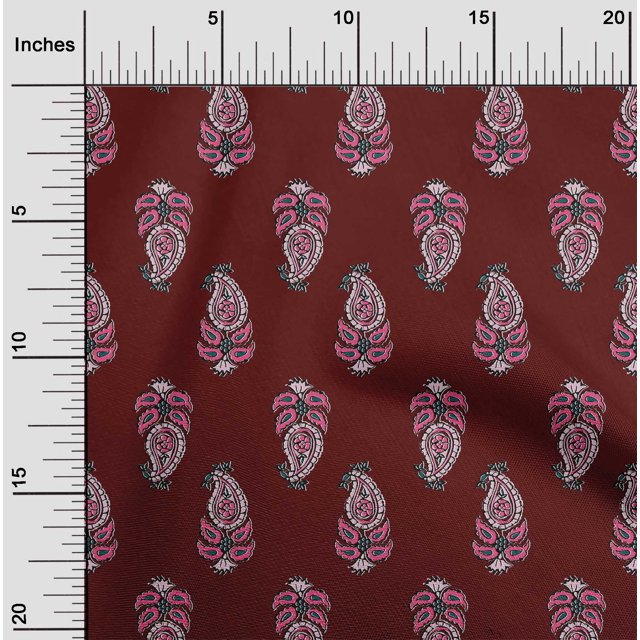 oneOone Cotton Poplin Fabric Leaves & Paisley Block Print Fabric BTY 56 Inch Wide