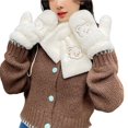 thumbnail image 1 of 2Pcs/Set Embroidery Bear Pattern Hanging Rope Thickened Scarf Gloves Set Women Winter Solid Color Plush Scarf Mittens Costume Accessories, 1 of 10