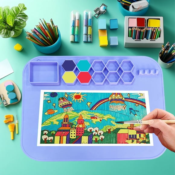 YIMWNYI Silicone Drawing Board, Erasable Drawing Tablet Drawing Pad, Portable Art Station with Color Blending Palette and Built-In Storage for Artists, 20x16in, Waterproof and Mess-Free for Painting