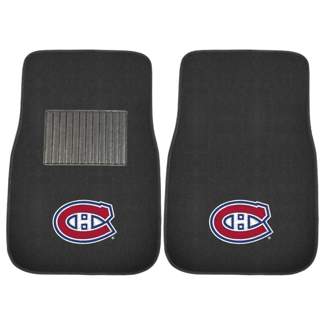 Fanmats LNH Canadiens Ensemble de 2 Tapis de Voiture Brodés avec Deux Tapis en polyester Noirs Présentant des logos Canadiens Brodés Rouges, Blancs et Bleus. le Tapis Latéral pour Conducteur Comprend un Coussinet de Talon Côtelé et un Endos en Vinyle avec Embouts pour Empêcher de Glisser, Mesurant 17 par 25,5 Pouces, Convient à Divers Véhicules.