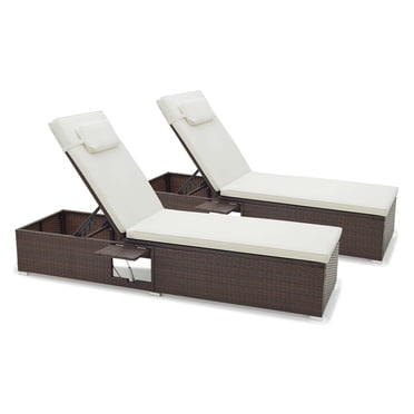 Costway Ensemble de 2 Chaises Longues de Patio avec Dossier à 6 Niveaux, Coussin de Siège Confortable et Appuie-Tête