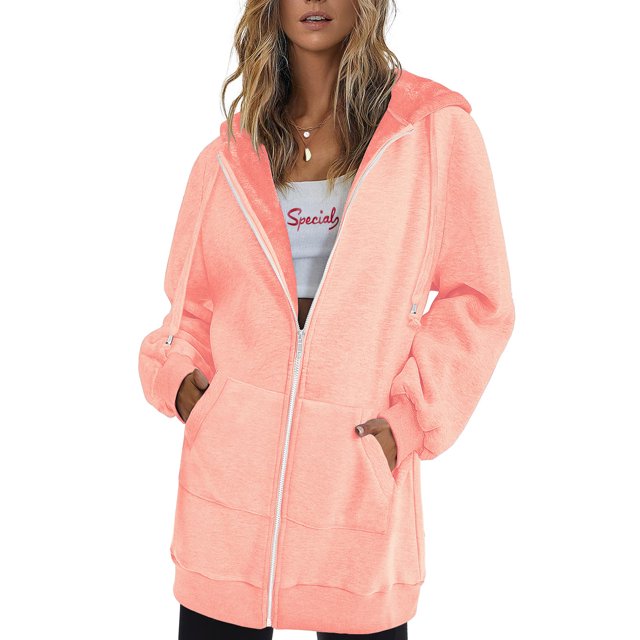Innerwin Sweatshirts à Capuche Zippés pour Femmes Sweat à Capuche Automne Couleur Unie Chaud Rose S