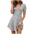 thumbnail image 1 of Fridja Womens Geometry Dot Printed Mini Dress V Neck Cocktail Party Beach Dress, 1 of 9