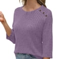thumbnail image 4 of Pincandy Womens Sweaters Fall Fashion 3/4 Length Sleeve Tops Crew Neck Button Shirts Casual Pullover Cute Winter Clothes, 4 of 5