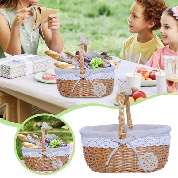 Hearth & Gear Wicker Storage With Gingham And Lace Trim For Home Picnics And Giving Design With Crochet Baking Storage Food Warming Tray Divided Fridge Drawer Cat Food Container 20 Lb Prepping Can