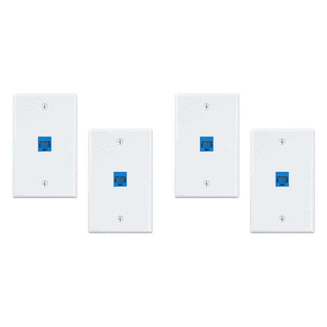 4-Pack 1 Port Ethernet Wall Plate, RJ45 Cat6 Female to Female Inline Coupler Face Plates, 1-Port