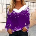 thumbnail image 1 of Birdeem T-Shirt de Noël en Peluche Imprimé pour Femmes Col en V Patchwork Manches Longues Ajusté, 1 of 1