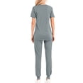 thumbnail image 3 of Scrubs Set for Women V-Neck Stretch Scrub Top and Drawstring Jogger Pants with 6 Pockets Anti Wrinkle Soft Nursing Uniform Set Solid Color Short Sleeve Long Pants Work Suit Gray, 3 of 4