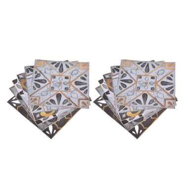 Floor Tile Stickers, Waterproof Tile Decals Bright Color Retro Style  For Balcony Light Gray With Gilt Edging