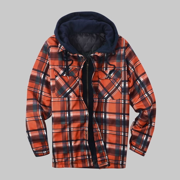 Meichang Men's Flannel Shirts Clearance Plaid Hoodies Fall Button Down Shirt Jacket Classic Fit Long Sleeve Coat Fleece Jacket