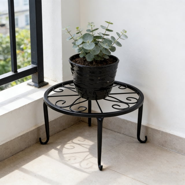Weloille Single Layer Iron Flower Stand, Floor Standing Small Plant Pot Holder, Sturdy Rust-Resistant Display Rack, 1 Pack for Living Room Balcony Garden Patio Decoration