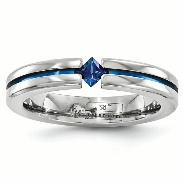 Edward Mirell Titanium Sapphire & Blue Anodized 4mm Band Size 10.5