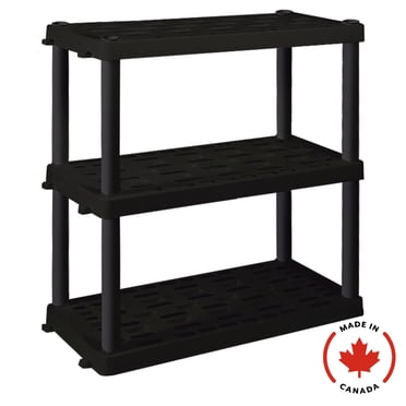 Étagère de rangement de garage en plastique ultra-résistant, 3 niveaux, 96,5 cm (H) x 45,7 cm (P) x 91,4 cm (L), noire, capacité de charge 204 kg