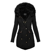 Black Friday TIMIFIS Winter Coats For Women Womens Hooded Fleece Line Coats Parkas Faux Fur Jackets Winter Jackets For Women