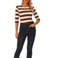 thumbnail image 1 of INSPIRE CHIC Chemises à Rayures pour Femmes Coupe Ajustée Manches au Coude T-Shirt à Encolure Bateau TG Brun, 1 of 6