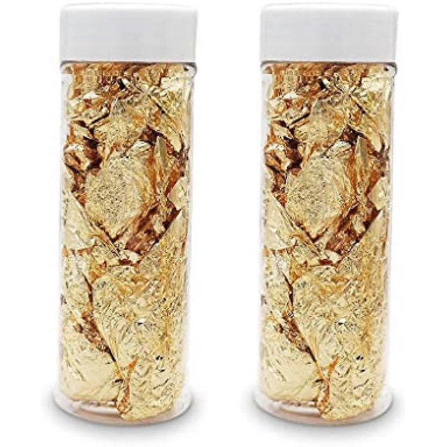 lmoikesz 2 Bottles Edible Gold Foil Leaf Cake Chocolates Dessert Muffins Decoration Flakes Portable Food Cooking Decorating Craft
