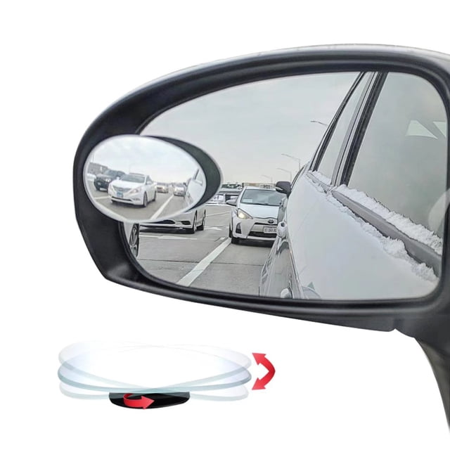 Ampper Miroir à Angle Mort Ovale, Miroir Arrière Sans Cadre en Verre HD à Coller, Convexe et Grand Angle Réglables pour Angle Mort de Voiture, Lot de 2. l'Image Montre l'Un des Miroirs de Forme Ovale Fixés au Rétroviseur Latéral d'Une Voiture, Offrant une Vue Grand-Angle Claire des Véhicules dans l'Angle Mort. la Conception Sans Cadre et la base Pivotante Permet un Ajustement Facile. Comprend une Démonstration du Mécanisme Adhésif de 3 m et de pivot pour une installation Sécurisée.