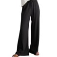 thumbnail image 1 of Wide Leg Pants Woman Solid Color Drawstring Pocket Ruffled Casual Sports Pants Work Pants Women Black XXL, 1 of 5