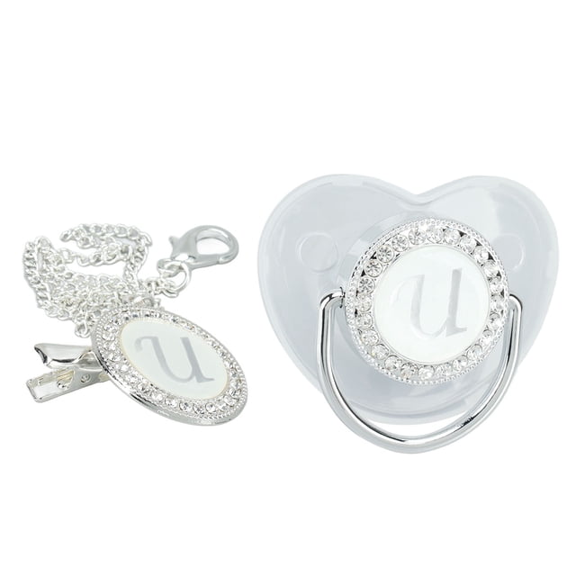 Baby Silicone Baby Pacifier Silver A-Z Letters Safe BPA Free One Piece Seamless Pacifier with Lid for Infant 6-18 Months
