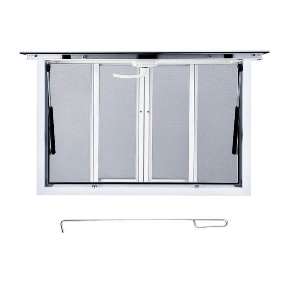 BeesClover 36 x 36 inch Aluminum Food Truck Serving Window with 2 Sliding Screen Panels and Awning Door, Concession Stand Service Window