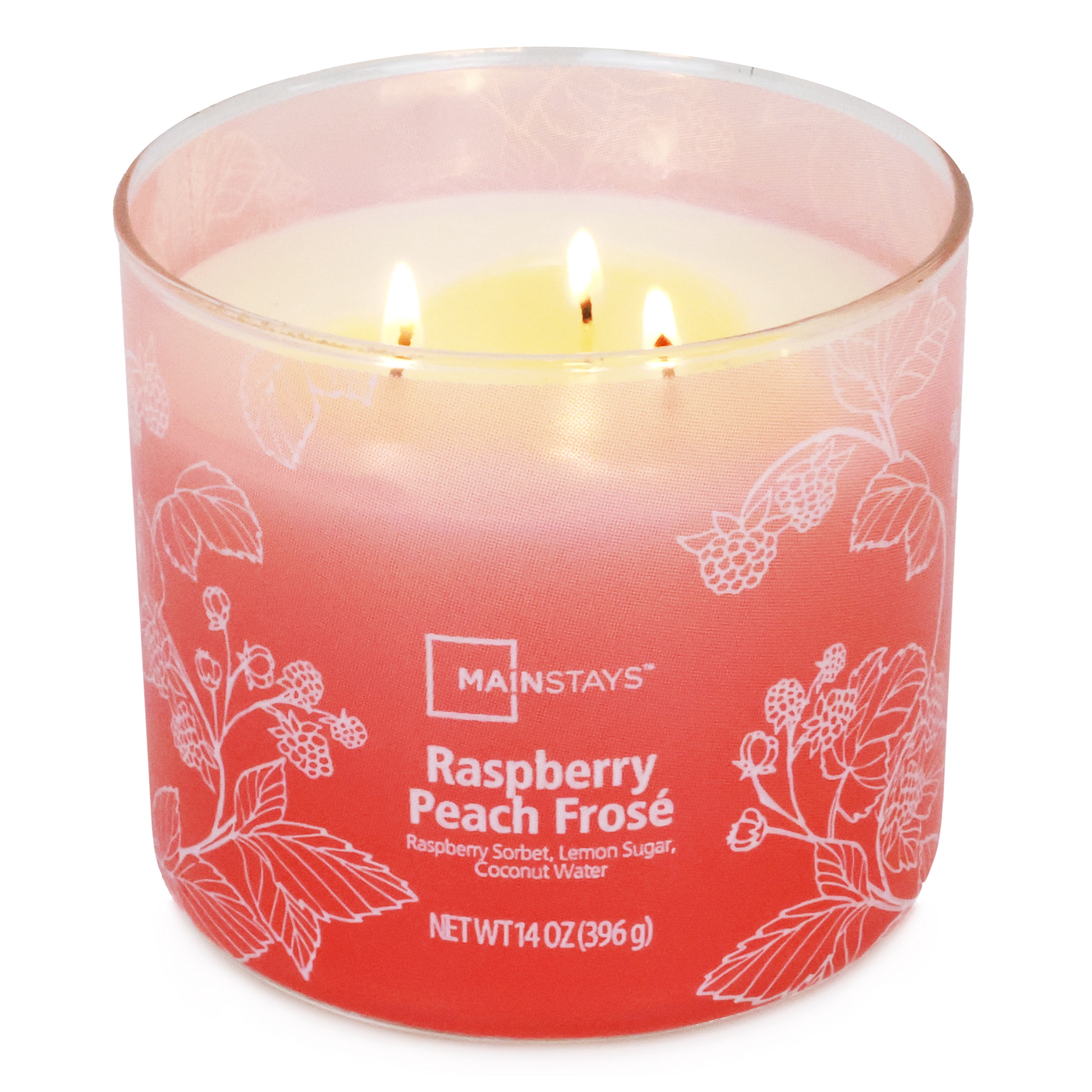Mainstays 3-Wick Textured Wrapped Raspberry Peach Frose Scented Candle, 14 oz