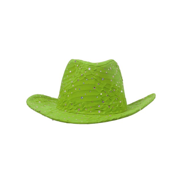 Glitter Sequin Trim Cowboy Hat - Lime