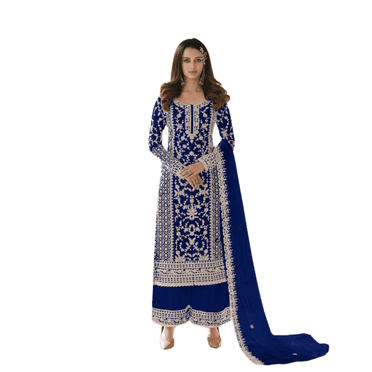 Salwar Kameez Spécial Diwali Fait sur Mesure Dupatta Belle Kurta Palazzo Bleue Robe de Designer