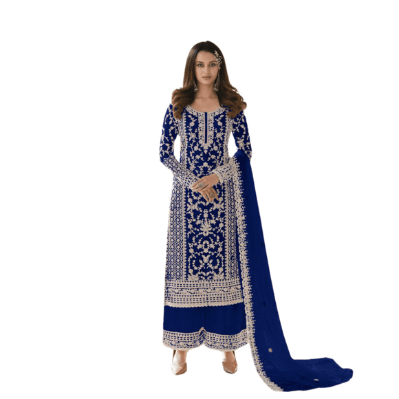 Custom Made Diwali Special Salwar Kameez Dupatta Beautiful Blue Palazzo Kurta Designer Dress