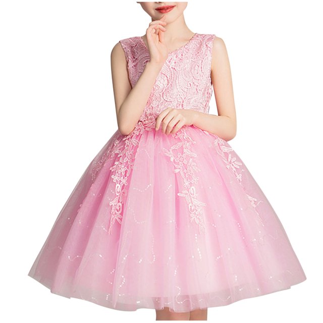 Ashirexll Robe de Fête Sans Manches pour Filles Jupe Tutu en Tulle Col Rond Ligne A Robe Formelle pour Animatrice Spectacle Occasion Spéciale Âge 2-14 Ans Rose 3 Ans