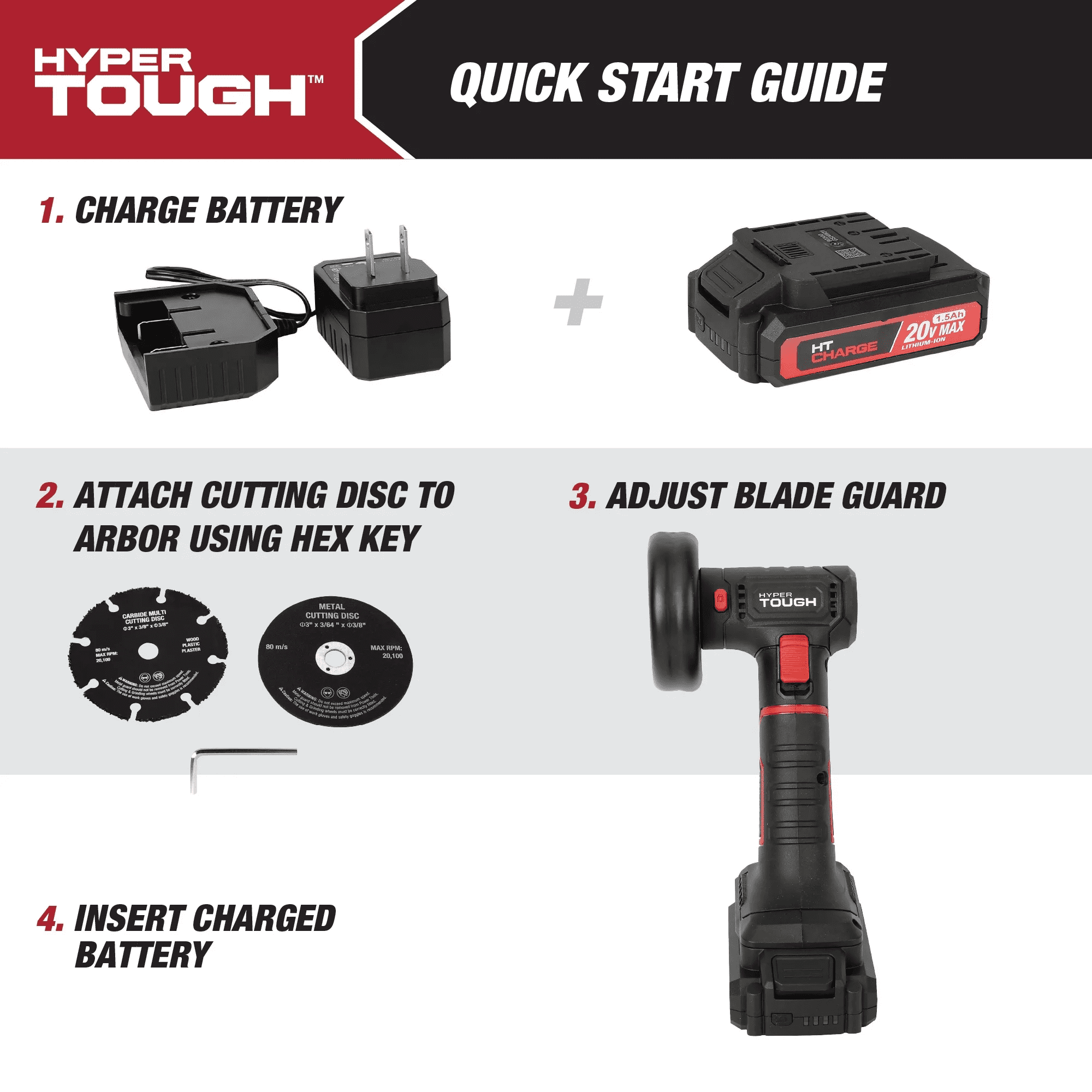 Outil de découpe sans fil Hyper Tough 20V Max sans balais avec batterie lithium-ion 1,5 Ah et chargeur