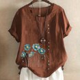 thumbnail image 1 of TopLLC Chemises Mexicaines pour Femmes Hauts Brodés Traditionnels Tunique Décontractée à Fleurs pour Femmes Col Rond Manches Courtes Chemises en Lin, 1 of 5