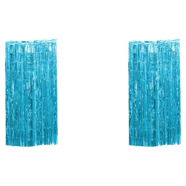 Decodeary Safe Foil Fringe Curtain Multiple Colors And Finger Tassels For Memorable Light Blue 3*1m 2Set