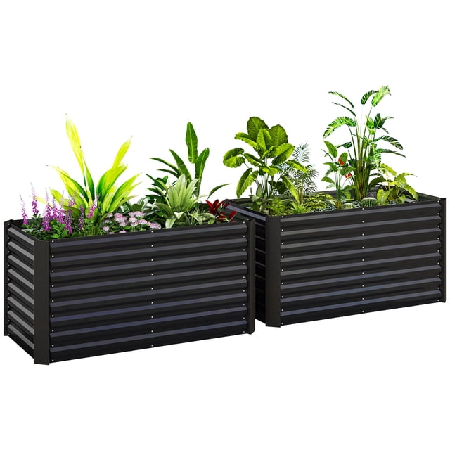 Outsunny Set of 2 Raised Garden Bed, Planter Box, Dark Grey