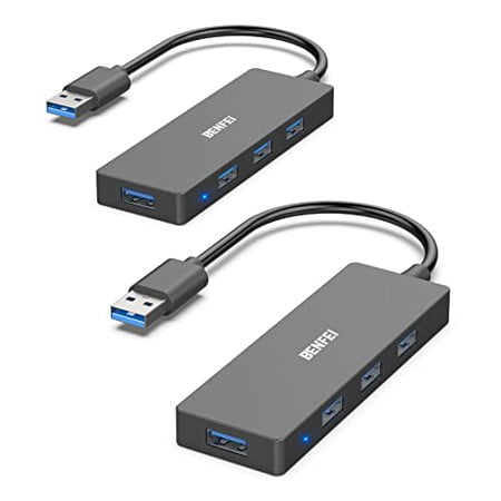 BENFEI 2 Pack USB 30 Hub 4-Port, Ultra-Slim USB 30 Hub compatible for MacBook, Mac Pro, Mac Mini, iMac, Surface Pro, XPS, Pc, Flash Drive, Mobile HDD