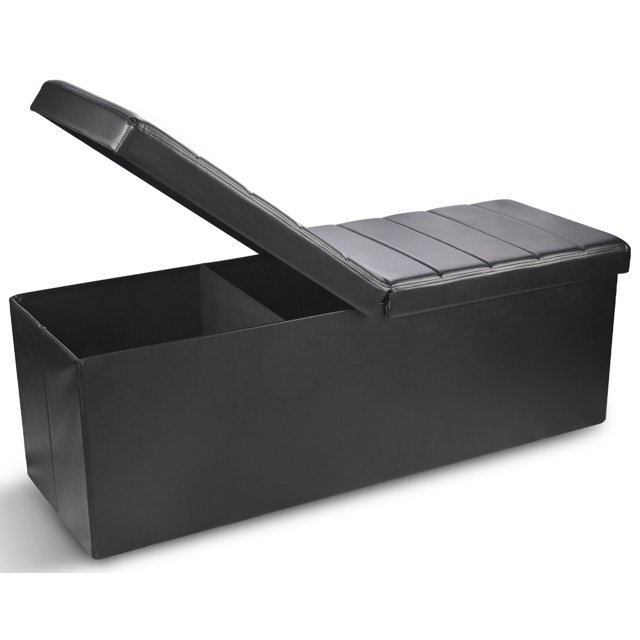 Banc Ottoman Pliant de 43 Pouces avec Rangement, Coffre Repose-Pieds Tabouret, Noir