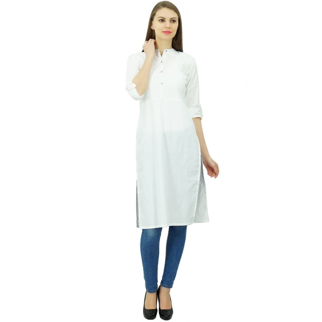 Phagun Kurti Tunique Unie en Coton Col Mandarin Kurta Blouse Ethnique Décontractée