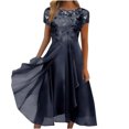 thumbnail image 2 of EGNMCR Robes de Soirée pour Femmes, Robes Formelles pour Femmes, Robes de Cocktail pour Femmes Femmes Unies à Manches Courtes Col Rond Dentelle Mousseline Maille Taille Robes de Fête Jupe en Mousseline pour Femmes, 2 of 6