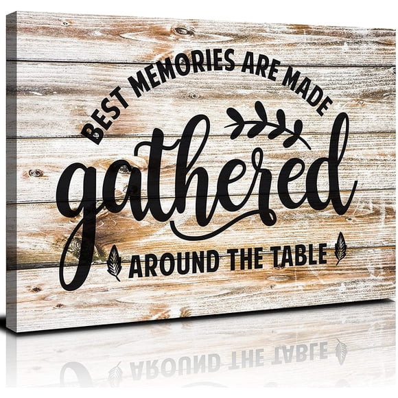 Farmhouse Dining Room Wall Art Gather Signs for Home Decor Kitchen Pictures for Wall Decorations Motivational Saying Quotes Canvas Poster Rustic Wood Grain Texture Prints Artwork Framed 12x16\u201d