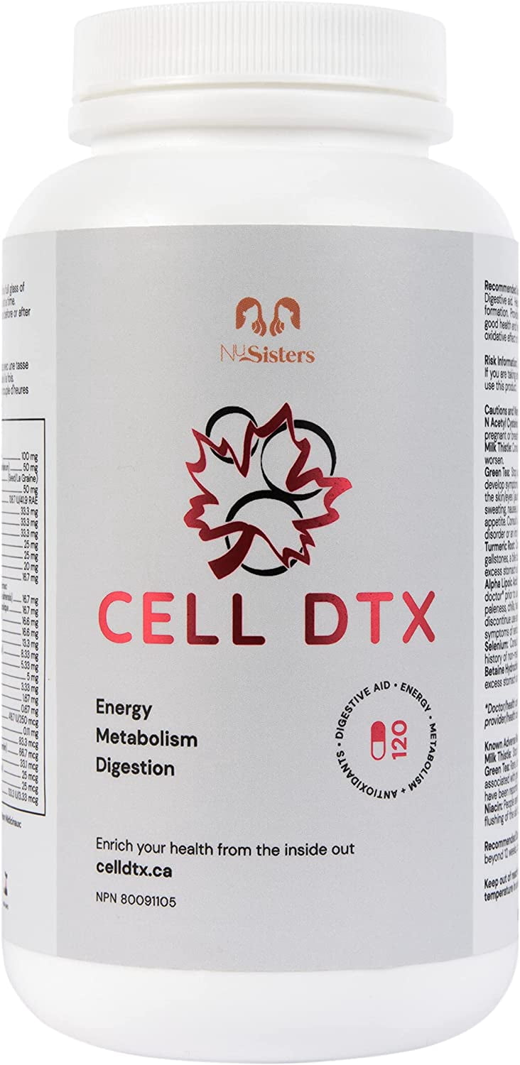 Immediate Sustained Energy, Mental Clarity, Focus, Healthy Digestion, Natural Antioxidants, Stronger Immune System - CELL DTX (120 capsules) - Health Canada Licensed NPN #80091105